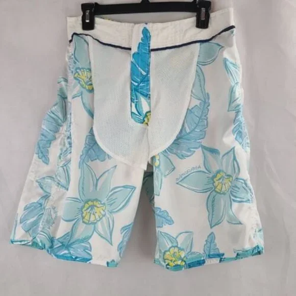 Abercrombie and Fitch Men's (XS-31) Blue & White Topical Print Swim Board Shorts - Picture 7 of 10